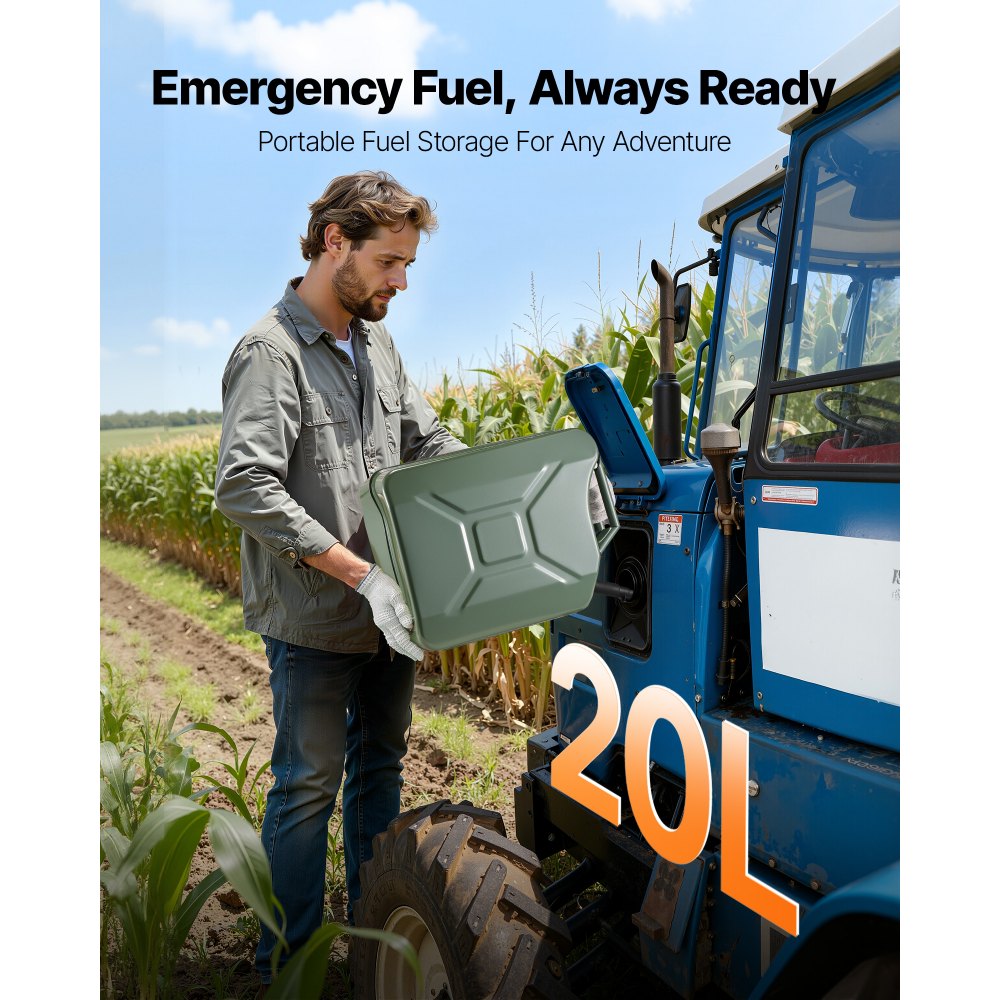 Newly Upgraded Oil-Tight！VEVOR Metal Fuel Container, 5.3 Gallon, Fuel Jerry Can with Spout and Comfort Handle, 6 L/min
