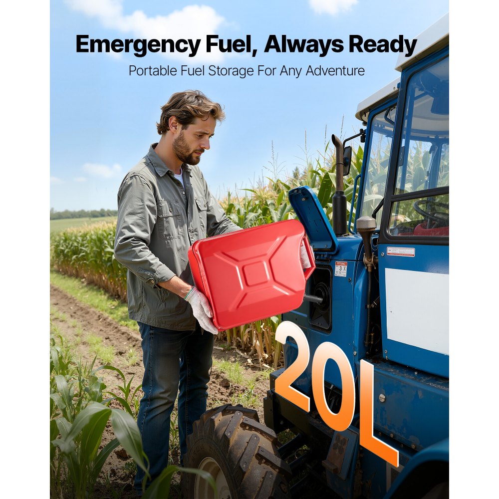 Newly Upgraded Oil-Tight！VEVOR Metal Fuel Container, 5.3 Gallon, Fuel Jerry Can with Spout and Comfort Handle, 6 L/min