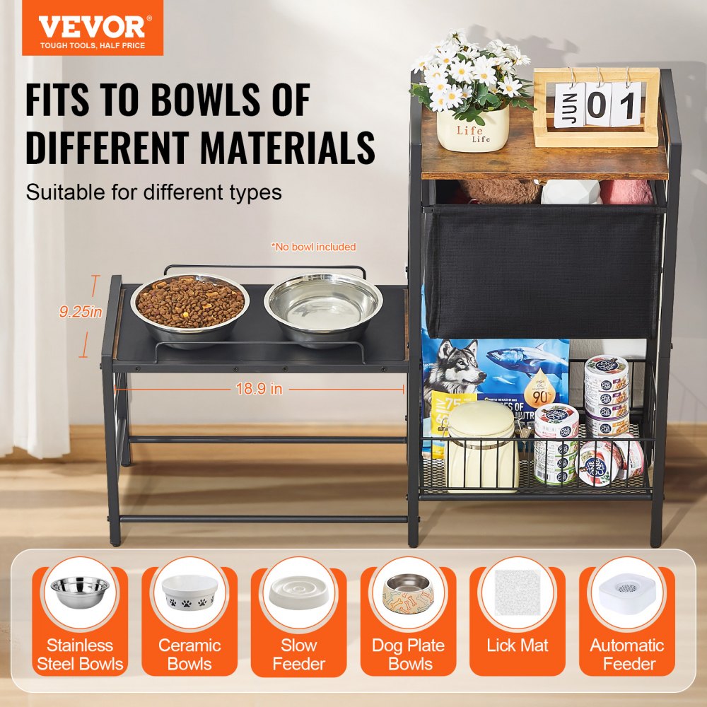 VEVOR Pet Feeding Station with Storage, Elevated Dog Bowls, Raised Dog Bowl Stand, Dog Food Storage and Feeder Station