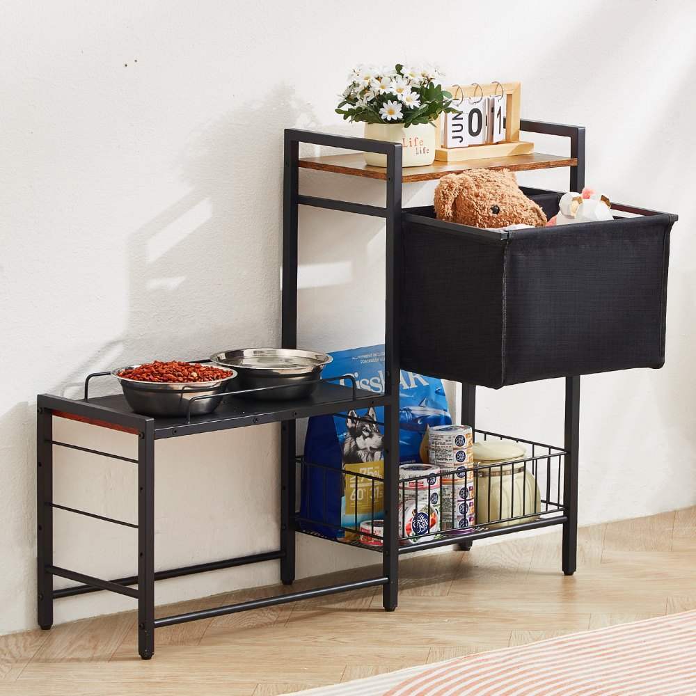 VEVOR Pet Feeding Station with Storage, Elevated Dog Bowls, Raised Dog Bowl Stand, Dog Food Storage and Feeder Station