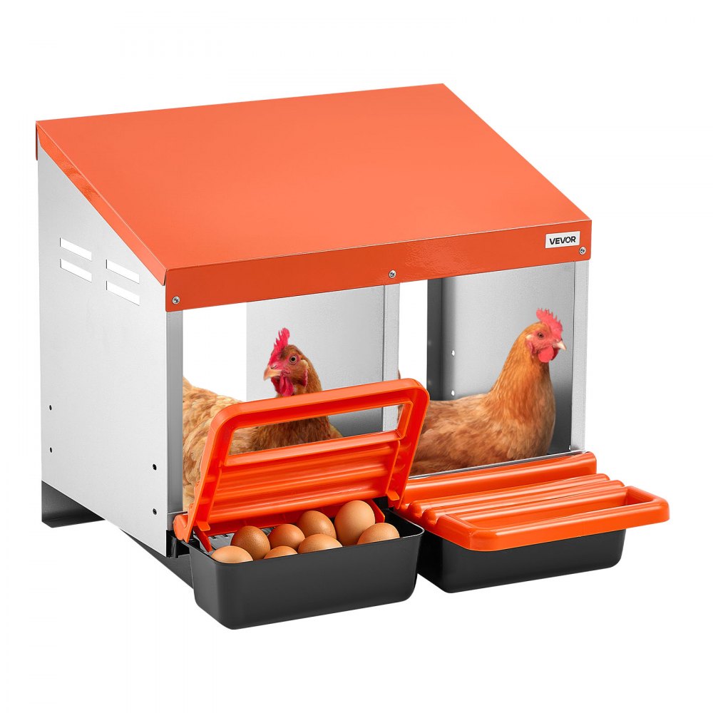 VEVOR Chicken Nesting Boxes, 2 Compartments, Easy Egg Collection, Wall Mount, Easy to Assemble, Galvanized Steel and