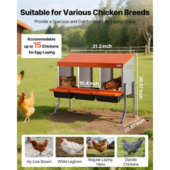 VEVOR Chicken Nesting Boxes, 3 Compartments, with Support Legs, Easy Egg Collection, Galvanized Steel and High-Strength