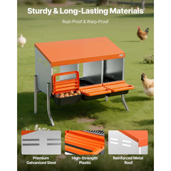 VEVOR Chicken Nesting Boxes, 3 Compartments, with Support Legs, Easy Egg Collection, Galvanized Steel and High-Strength