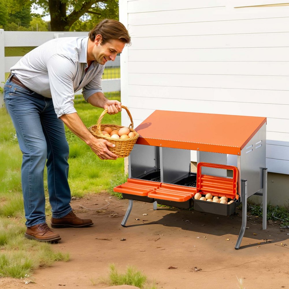 VEVOR Chicken Nesting Boxes, 3 Compartments, with Support Legs, Easy Egg Collection, Galvanized Steel and High-Strength
