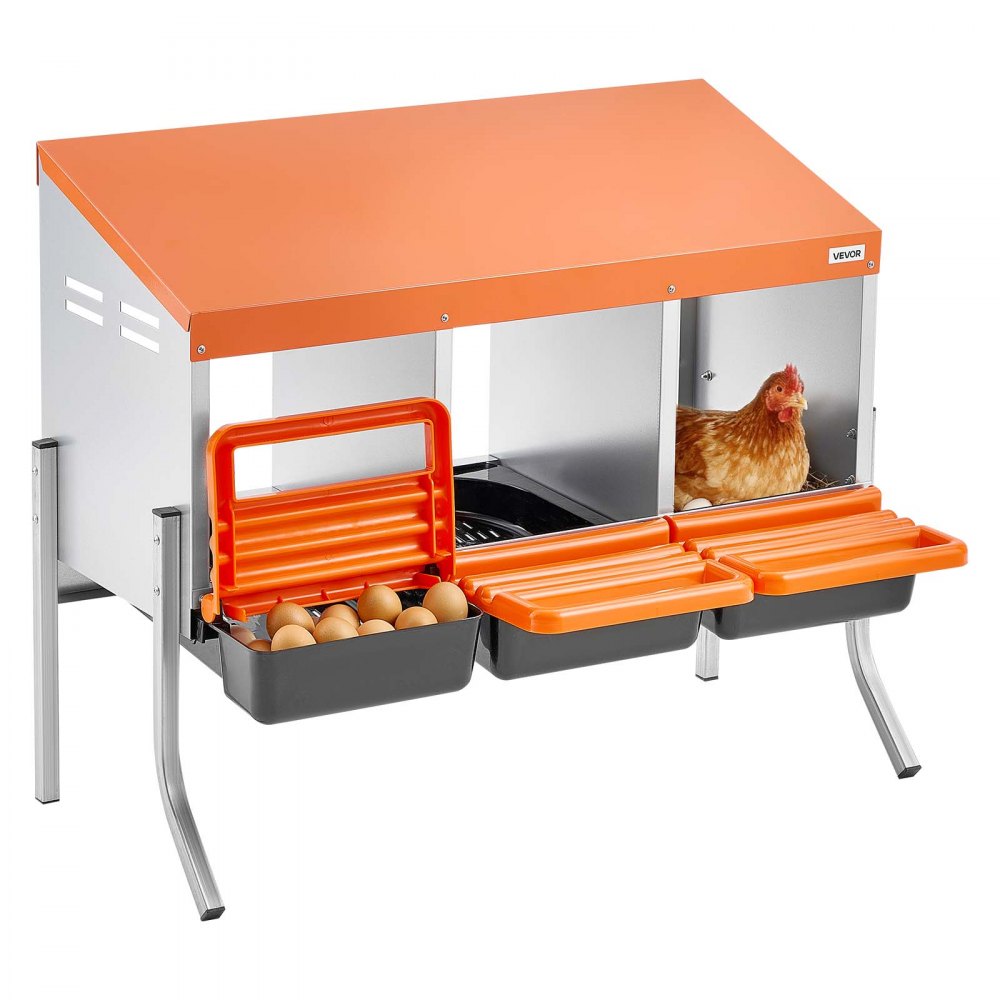 VEVOR Chicken Nesting Boxes, 3 Compartments, with Support Legs, Easy Egg Collection, Galvanized Steel and High-Strength