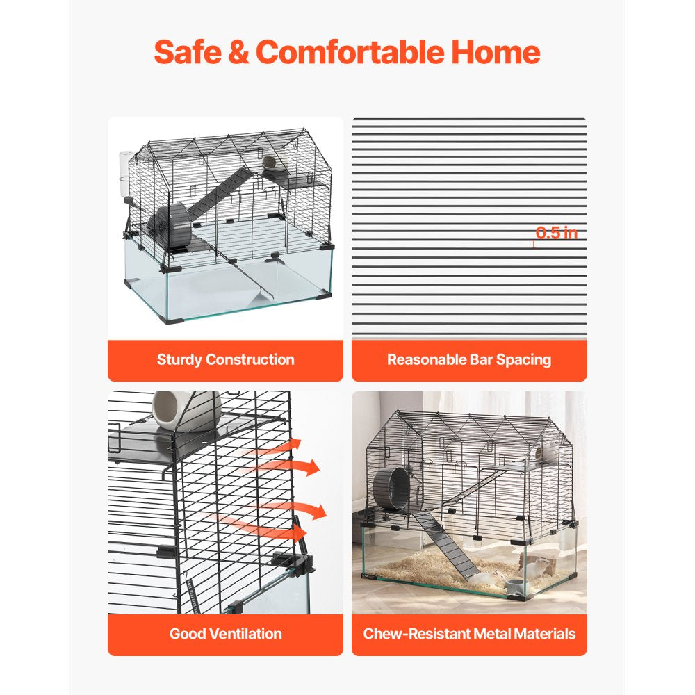 VEVOR Hamster Cage, 360° Viewing Transparent Hamster Habitats, Small Animal Cage, 22.8 x 15 x 21.3 in, Ventilated Pet