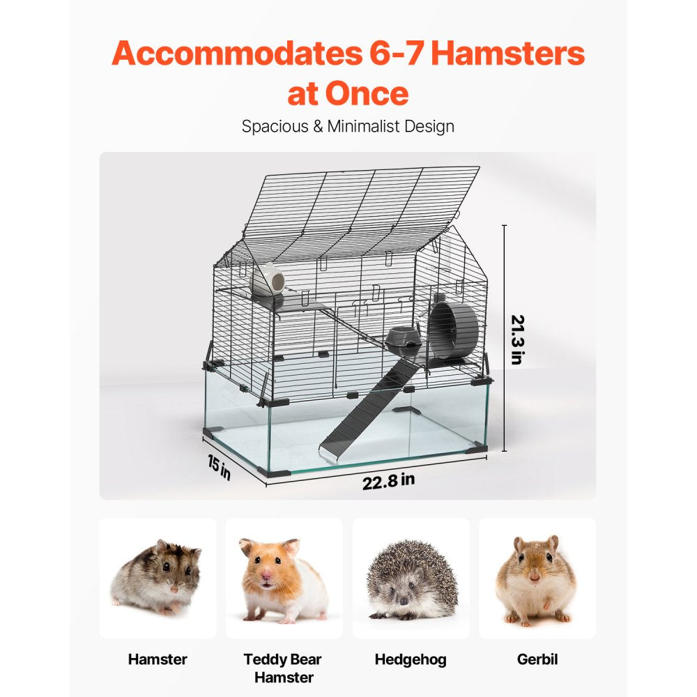 VEVOR Hamster Cage, 360° Viewing Transparent Hamster Habitats, Small Animal Cage, 22.8 x 15 x 21.3 in, Ventilated Pet