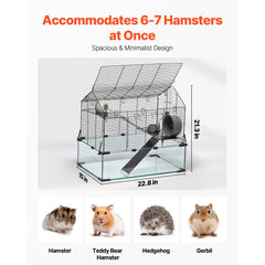 VEVOR Hamster Cage, 360° Viewing Transparent Hamster Habitats, Small Animal Cage, 22.8 x 15 x 21.3 in, Ventilated Pet