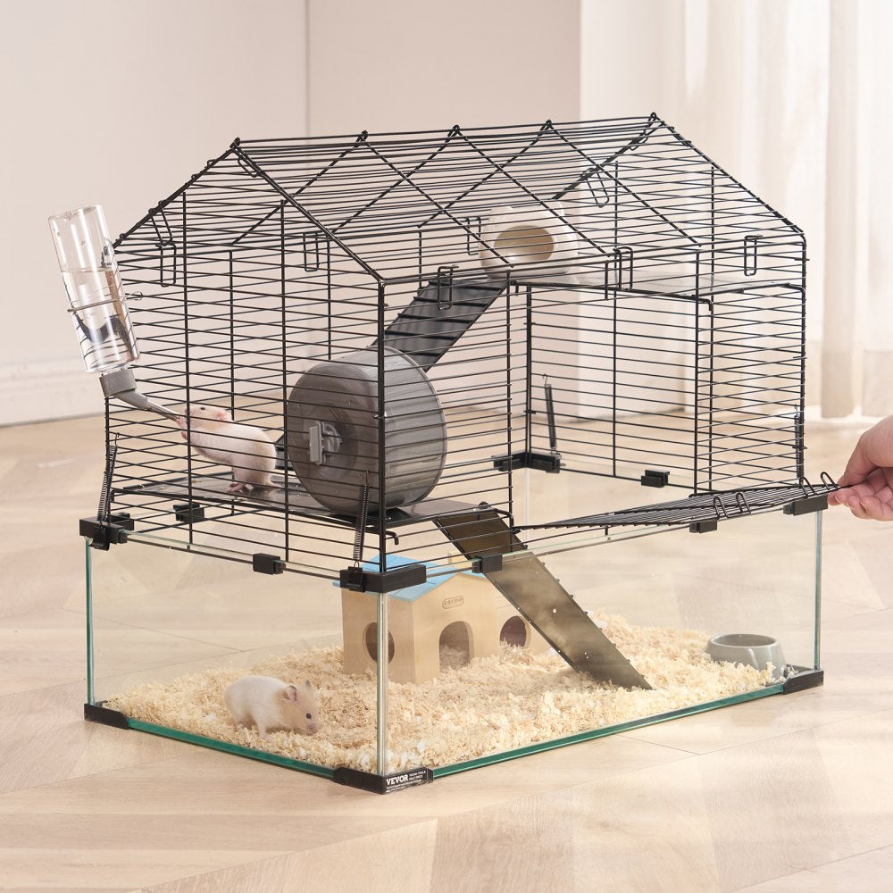 VEVOR Hamster Cage, 360° Viewing Transparent Hamster Habitats, Small Animal Cage, 22.8 x 15 x 21.3 in, Ventilated Pet