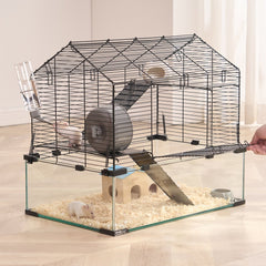 VEVOR Hamster Cage, 360° Viewing Transparent Hamster Habitats, Small Animal Cage, 22.8 x 15 x 21.3 in, Ventilated Pet