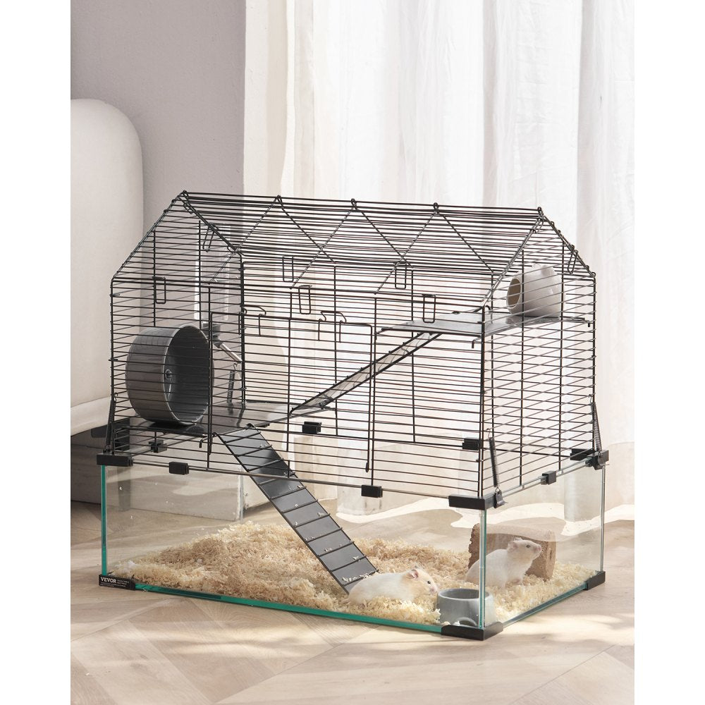 VEVOR Hamster Cage, 360° Viewing Transparent Hamster Habitats, Small Animal Cage, 22.8 x 15 x 21.3 in, Ventilated Pet