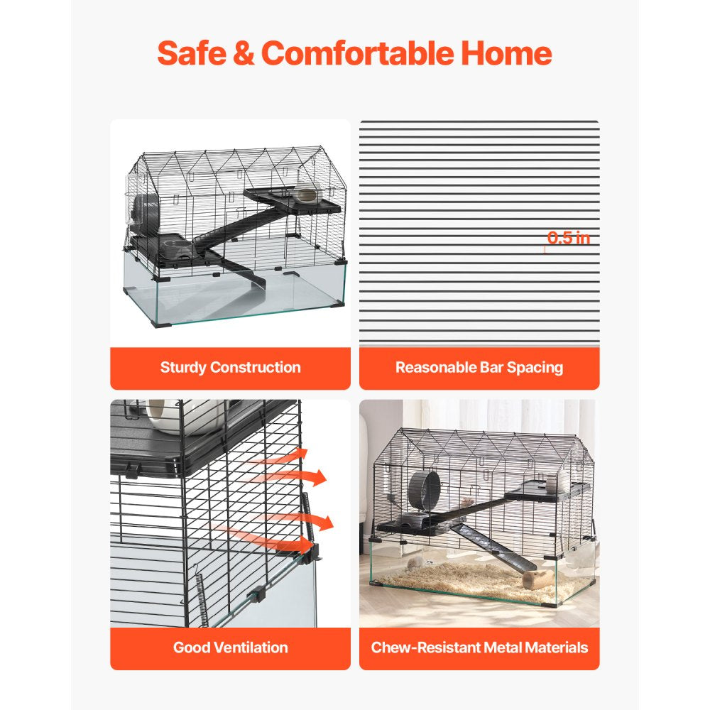 VEVOR Hamster Cage, 360° Viewing Transparent Hamster Habitats, Small Animal Cage, 29.5 x 17.3 x 24 in, Ventilated Pet