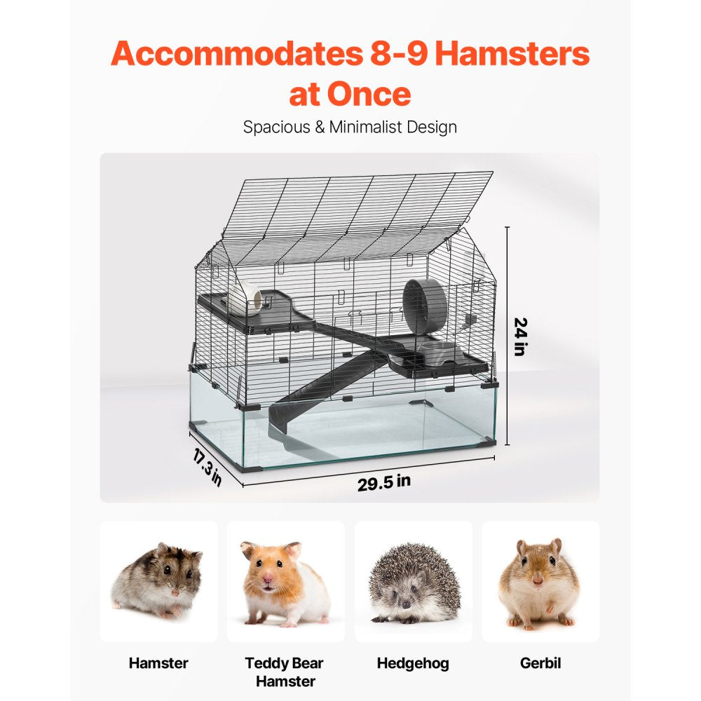 VEVOR Hamster Cage, 360° Viewing Transparent Hamster Habitats, Small Animal Cage, 29.5 x 17.3 x 24 in, Ventilated Pet