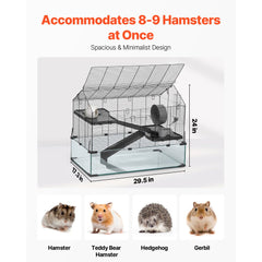 VEVOR Hamster Cage, 360° Viewing Transparent Hamster Habitats, Small Animal Cage, 29.5 x 17.3 x 24 in, Ventilated Pet