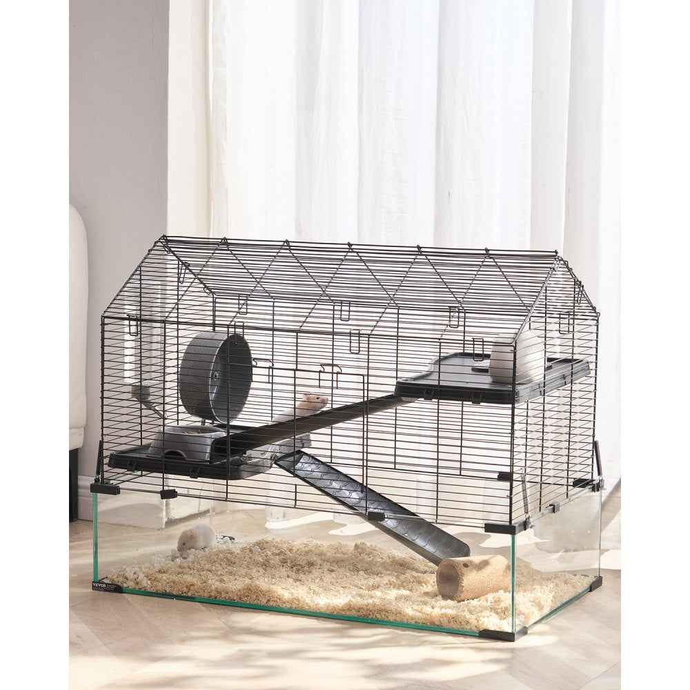 VEVOR Hamster Cage, 360° Viewing Transparent Hamster Habitats, Small Animal Cage, 29.5 x 17.3 x 24 in, Ventilated Pet