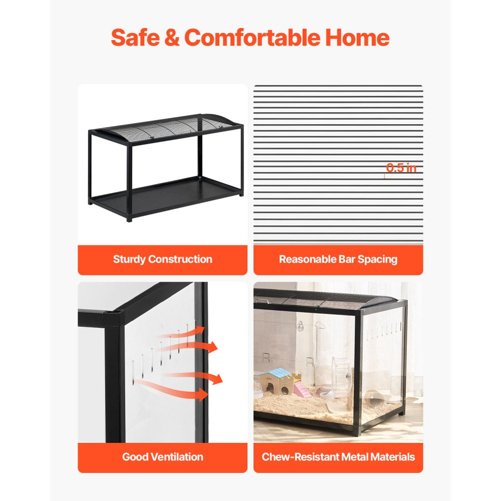 VEVOR Hamster Cage, 360° Viewing Transparent Hamster Habitats, Small Animal Cage, 37.8 x 18.5 x 21.7 in, Ventilated Pet