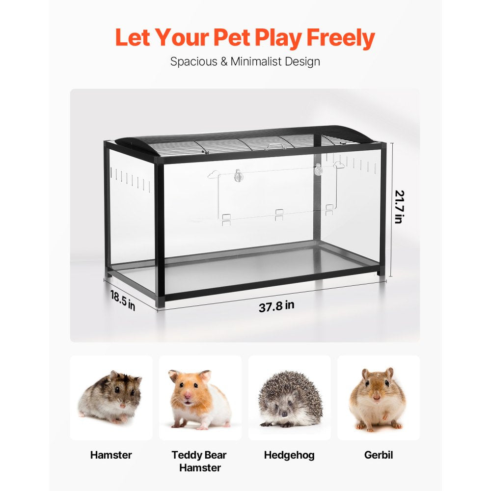 VEVOR Hamster Cage, 360° Viewing Transparent Hamster Habitats, Small Animal Cage, 37.8 x 18.5 x 21.7 in, Ventilated Pet