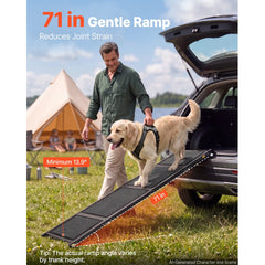 VEVOR Dog Ramp for Car 71" L x 17" W Foldable Pet Ramp with Felt Surface, for SUV Car Truck Outdoor, 250 lbs Capacity