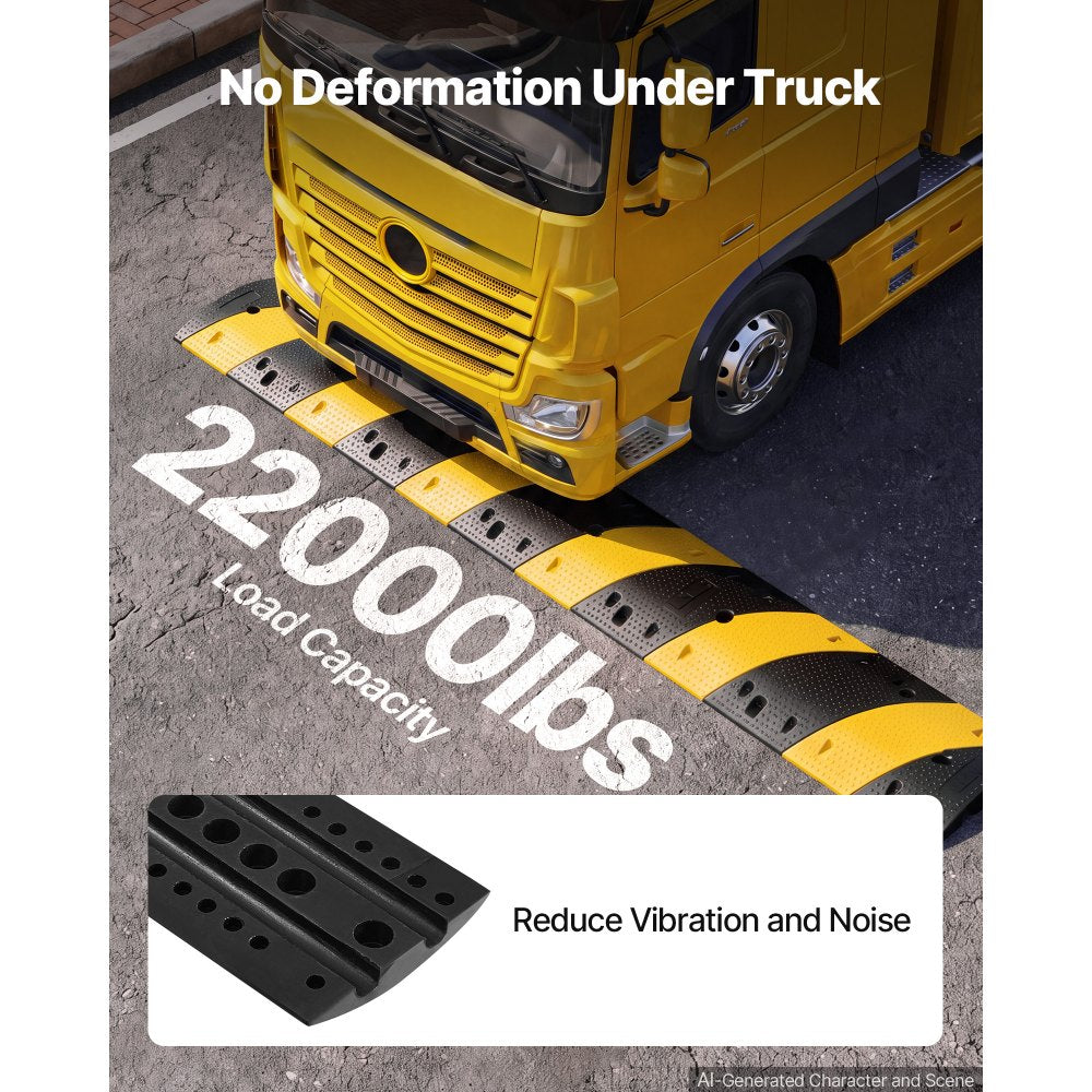 VEVOR 40 in Rubber Speed Bump, 2 Pack, 2 Channel Heavy Duty Traffic Speed Hump, 22000 lbs/Axle Load Capacity, Cable