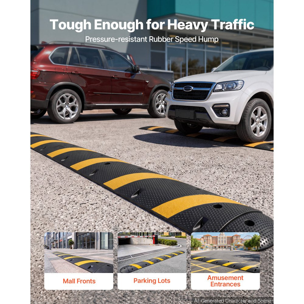 VEVOR 6FT Rubber Speed Bump, 2 Channel, Heavy Duty Traffic Speed Hump, 22000 lbs/axle Load Capacity, 72 in Cable