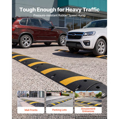 VEVOR 6FT Rubber Speed Bump, 2 Channel, Heavy Duty Traffic Speed Hump, 22000 lbs/axle Load Capacity, 72 in Cable