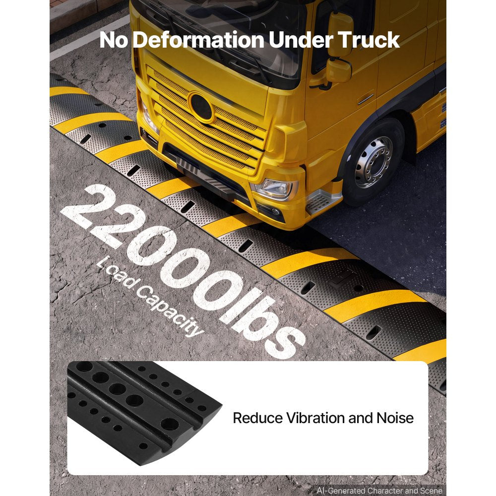 VEVOR 6FT Rubber Speed Bump, 2 Channel, Heavy Duty Traffic Speed Hump, 22000 lbs/axle Load Capacity, 72 in Cable