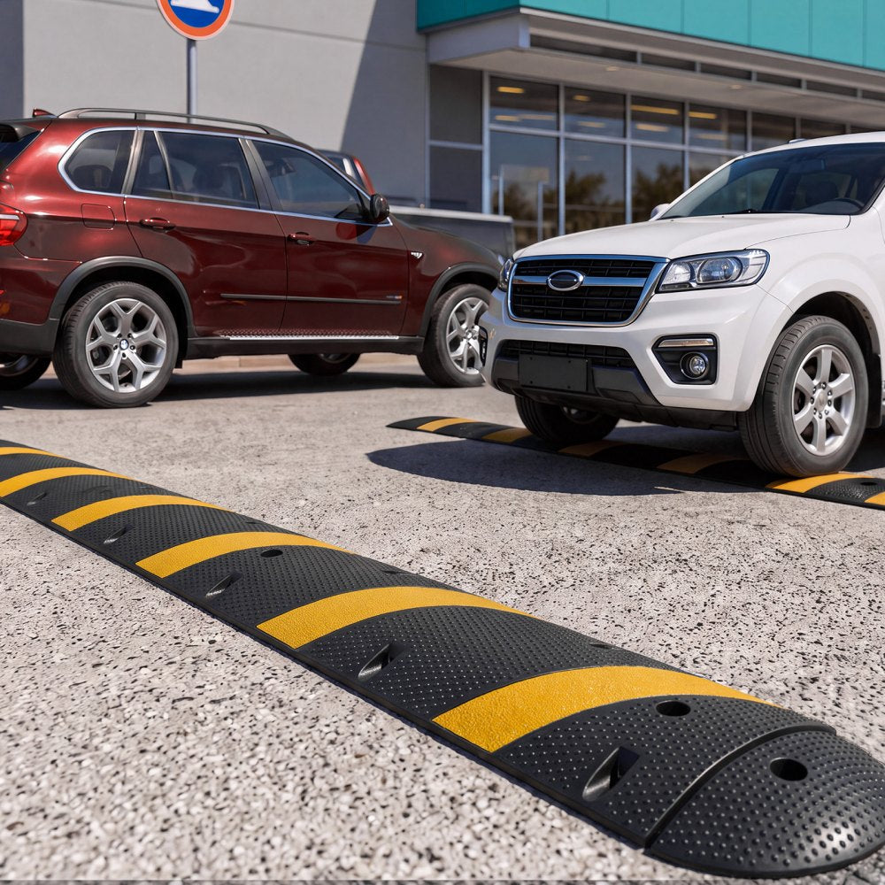 VEVOR 6FT Rubber Speed Bump, 2 Channel, Heavy Duty Traffic Speed Hump, 22000 lbs/axle Load Capacity, 72 in Cable