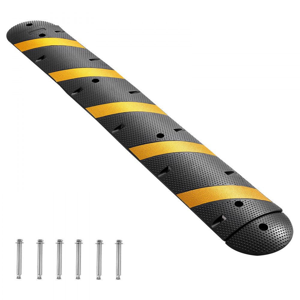 VEVOR 6FT Rubber Speed Bump, 2 Channel, Heavy Duty Traffic Speed Hump, 22000 lbs/axle Load Capacity, 72 in Cable