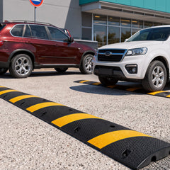 VEVOR 6FT Rubber Speed Bump, 2 Pack, 2 Channel Heavy Duty Traffic Speed Hump, 22000 lbs/Axle Load Capacity, 72 in Cable