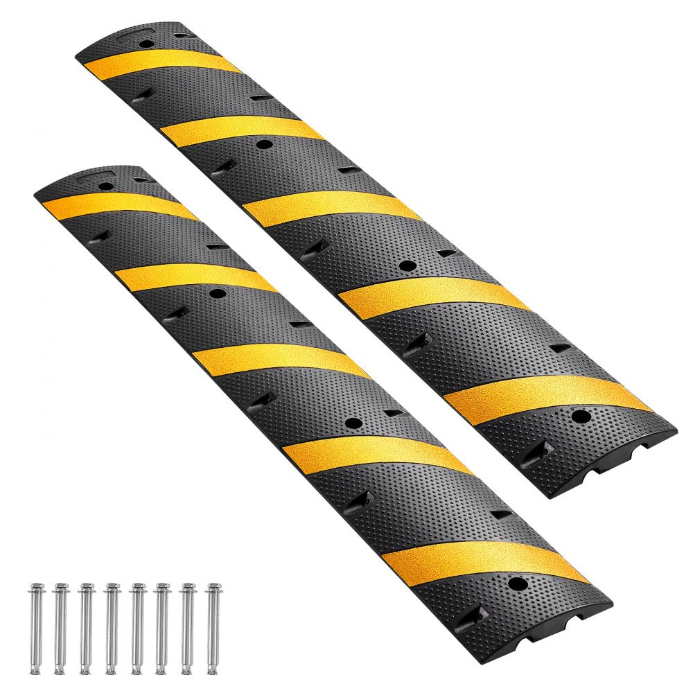 VEVOR 6FT Rubber Speed Bump, 2 Pack, 2 Channel Heavy Duty Traffic Speed Hump, 22000 lbs/Axle Load Capacity, 72 in Cable