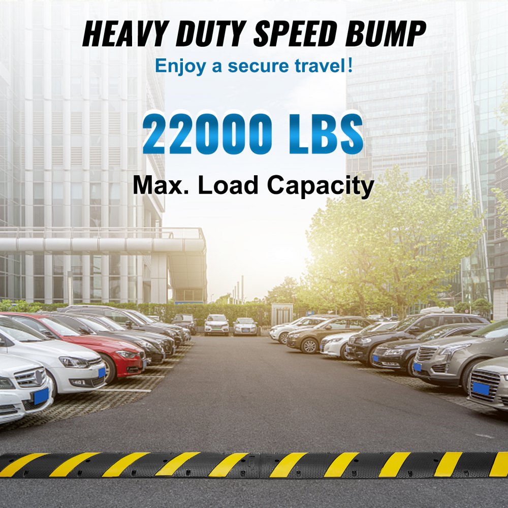 VEVOR 2PCs 6 ft/72'' Rubber Speed Hump, 2 Channel, 22000 lbs Capacity Heavy Duty Traffic Speed Bump, with High