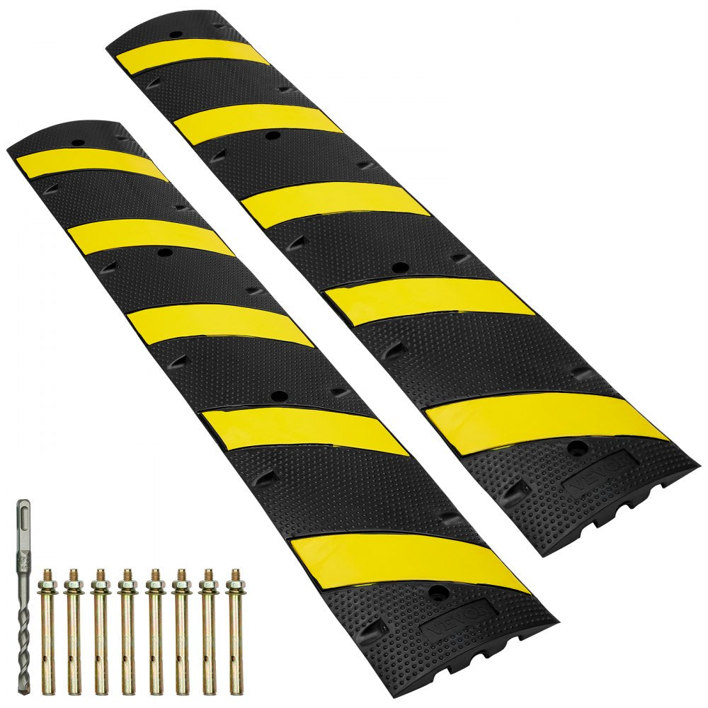 VEVOR 2PCs 6 ft/72'' Rubber Speed Hump, 2 Channel, 22000 lbs Capacity Heavy Duty Traffic Speed Bump, with High