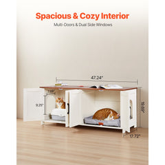 VEVOR Cat Litter Box Enclosure for Multi Cats, 47.2 in Hidden Litter Box Cabinet with 4 Doors & 2 Entries, Indoor Cat
