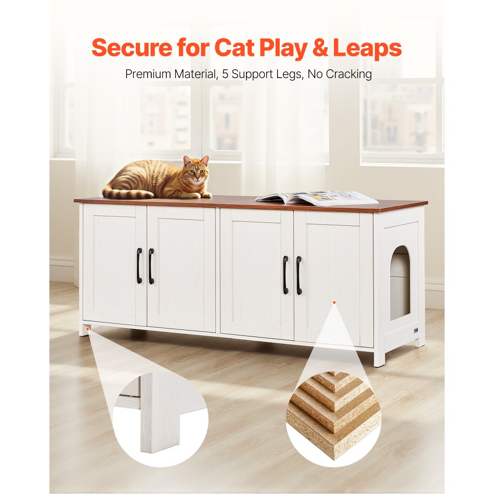 VEVOR Cat Litter Box Enclosure for Multi Cats, 47.2 in Hidden Litter Box Cabinet with 4 Doors & 2 Entries, Indoor Cat