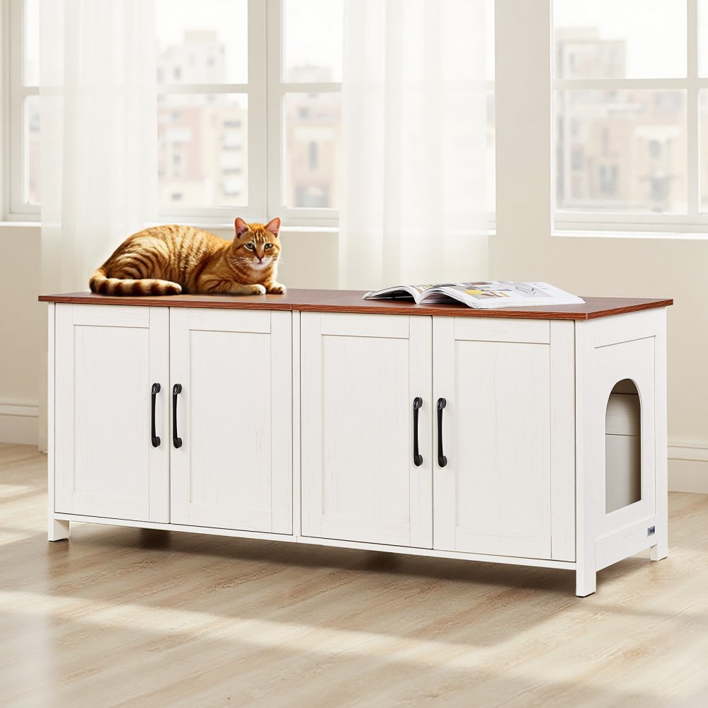 VEVOR Cat Litter Box Enclosure for Multi Cats, 47.2 in Hidden Litter Box Cabinet with 4 Doors & 2 Entries, Indoor Cat