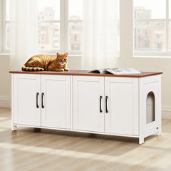 VEVOR Cat Litter Box Enclosure for Multi Cats, 47.2 in Hidden Litter Box Cabinet with 4 Doors & 2 Entries, Indoor Cat