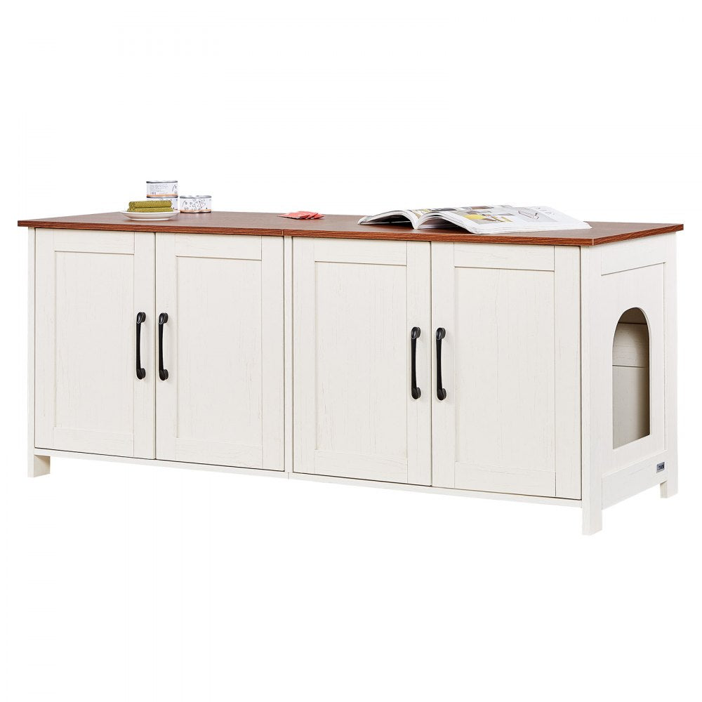 VEVOR Cat Litter Box Enclosure for Multi Cats, 47.2 in Hidden Litter Box Cabinet with 4 Doors & 2 Entries, Indoor Cat