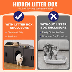 VEVOR Cat Litter Box Enclosure for 2 Cats, Litter Box Furniture Hidden with Double Rooms, Wooden Cat Box Cabinet Fit
