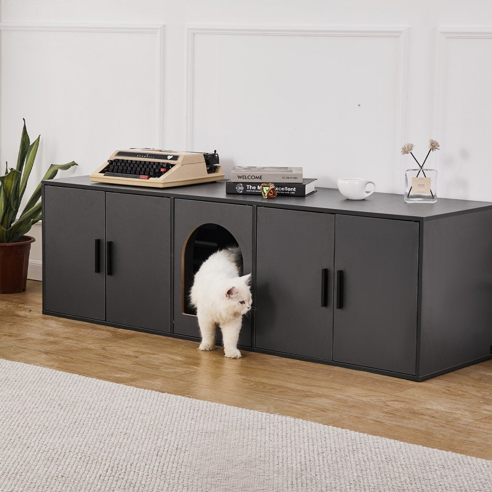 VEVOR Cat Litter Box Enclosure for 2 Cats, Litter Box Furniture Hidden with Double Rooms, Wooden Cat Box Cabinet Fit