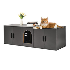 VEVOR Cat Litter Box Enclosure for 2 Cats, Litter Box Furniture Hidden with Double Rooms, Wooden Cat Box Cabinet Fit
