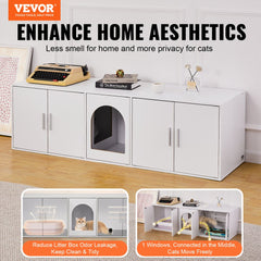 VEVOR Cat Litter Box Enclosure for 2 Cats, Litter Box Furniture Hidden with Double Rooms, Wooden Cat Box Cabinet Fit