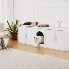 VEVOR Cat Litter Box Enclosure for 2 Cats, Litter Box Furniture Hidden with Double Rooms, Wooden Cat Box Cabinet Fit