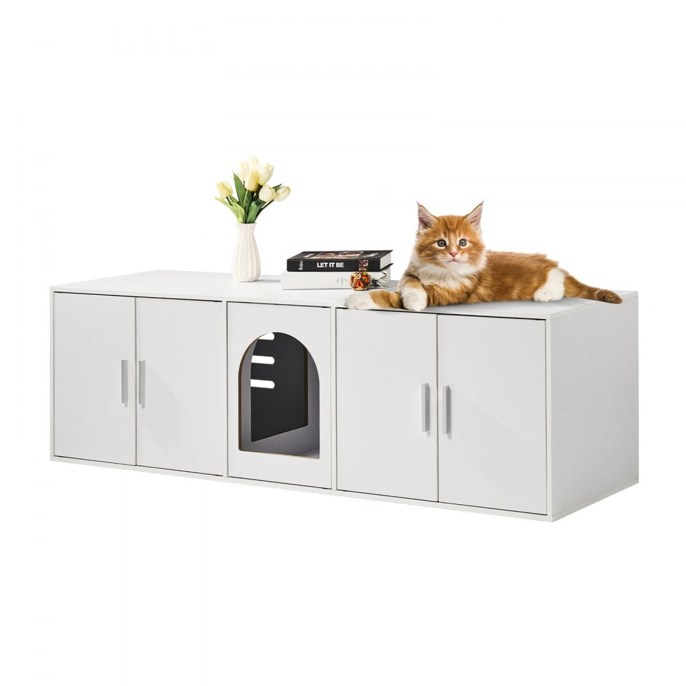 VEVOR Cat Litter Box Enclosure for 2 Cats, Litter Box Furniture Hidden with Double Rooms, Wooden Cat Box Cabinet Fit