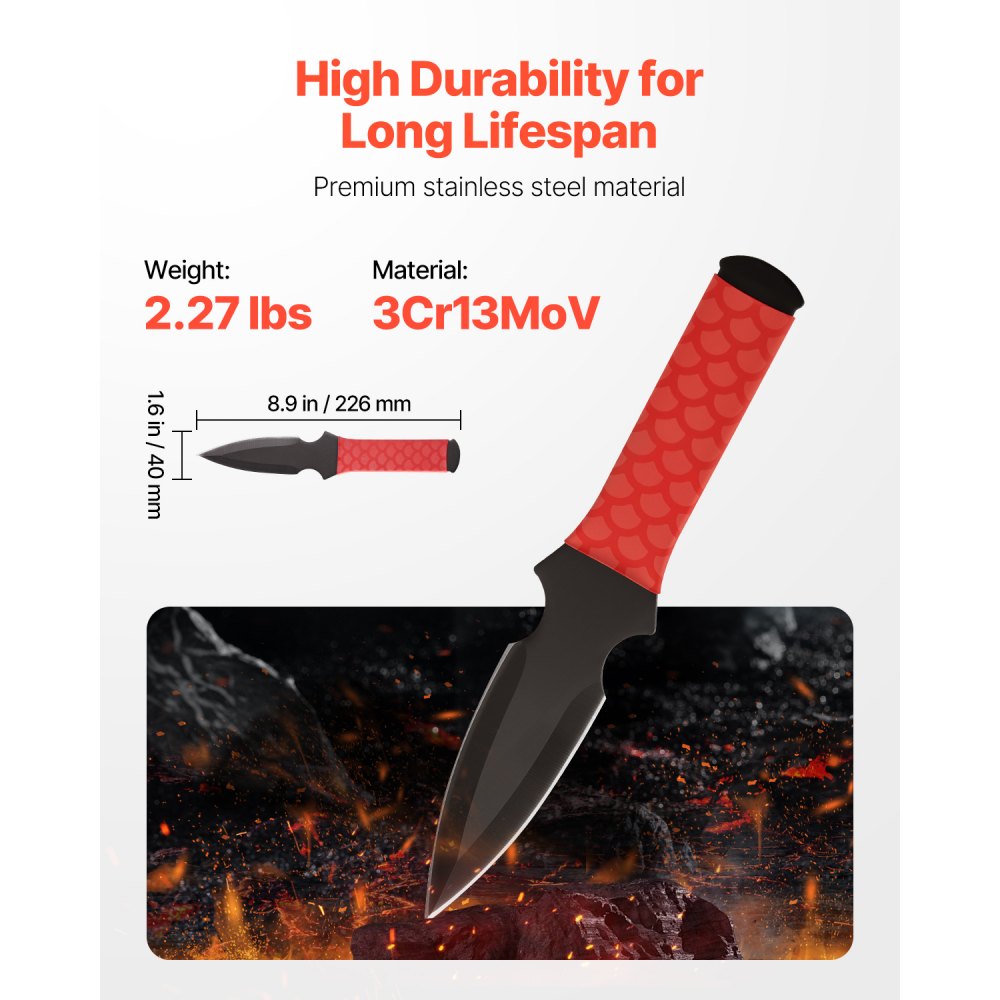 VEVOR Throwing Knives Set, 6 Pack, 8.9 inch Stainless Steel Well-balanced Knives with Protective Black Nylon Sheath
