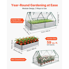 VEVOR Raised Garden Bed with Cover, 6 x 3 x 1 ft, Rectangular Galvanized Metal Planter Box Kit Outdoor, with PE