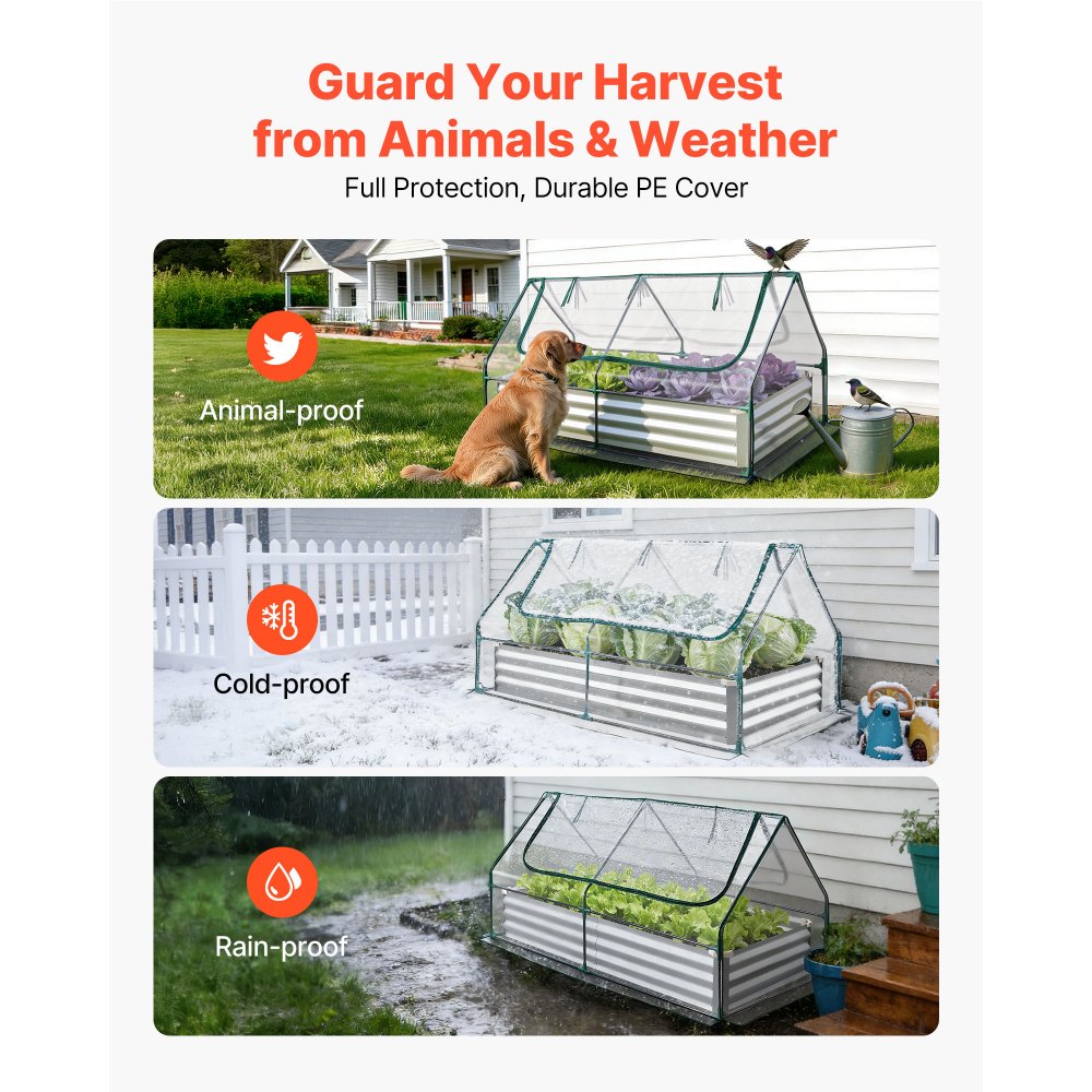 VEVOR Raised Garden Bed with Cover, 6 x 3 x 1 ft, Rectangular Galvanized Metal Planter Box Kit Outdoor, with PE