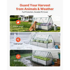 VEVOR Raised Garden Bed with Cover, 6 x 3 x 1 ft, Rectangular Galvanized Metal Planter Box Kit Outdoor, with PE
