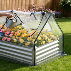 VEVOR Raised Garden Bed with Cover, 6 x 3 x 1 ft, Rectangular Galvanized Metal Planter Box Kit Outdoor, with PE