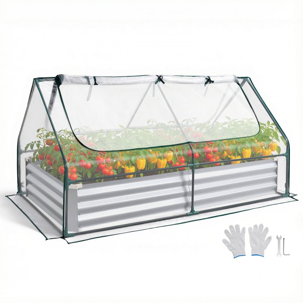 VEVOR Raised Garden Bed with Cover, 6 x 3 x 1 ft, Rectangular Galvanized Metal Planter Box Kit Outdoor, with PE