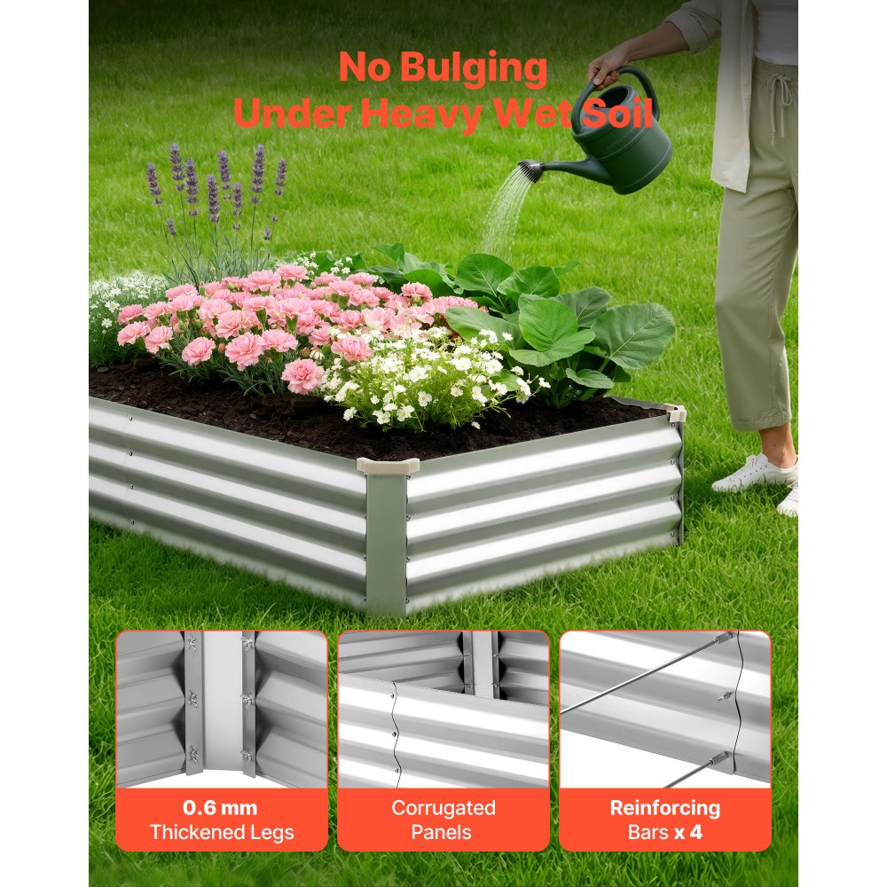 VEVOR 2 Pack Galvanized Raised Garden Beds, 6 x 3 x 1 ft, Rectangular Metal Planter Boxes Kit Outdoor, Bottomless